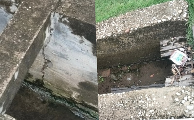 Proyek Drainase Kampung PST Siak Retak Parah Diduga Tak Sesuai Bestek, Kades Bungkam